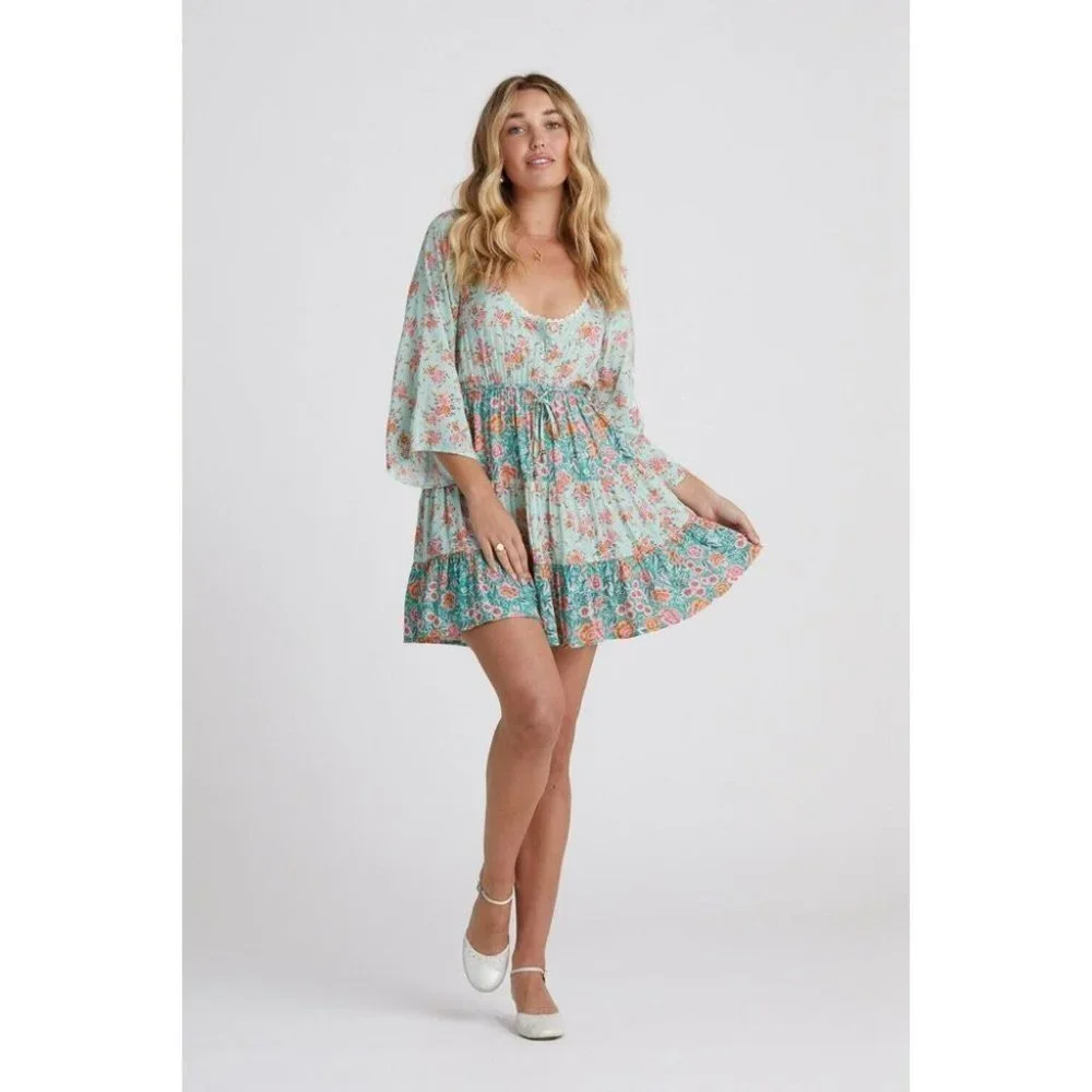 Arnhem Harmony Gypsy Mini Dress Sz6 Boho Floral Mint - Picture 1 of 10